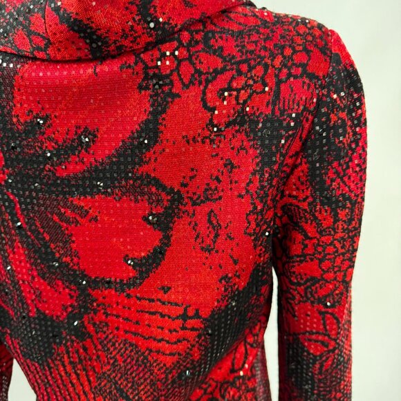 St. John Vintage Evening Red & Black Floral Sequin Knit Top Size Small - Picture 5 of 16